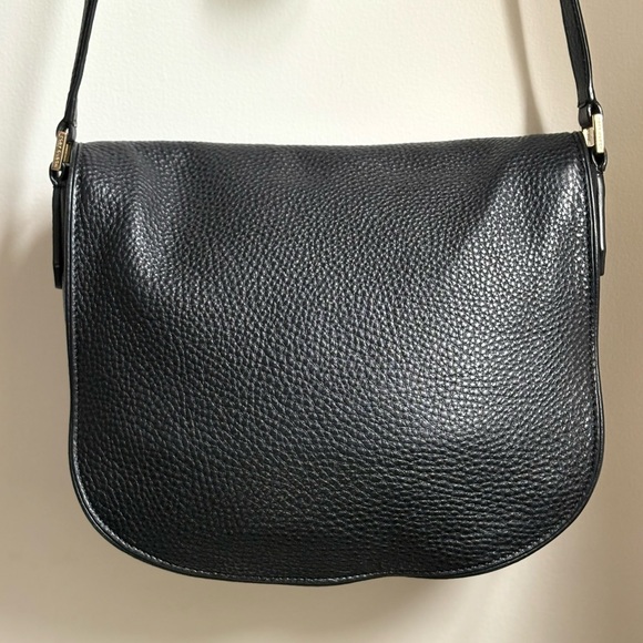 Tory Burch 🔥 Robinson Fold Over Messenger Black Pebbled Leather Crossbody Bag - Picture 3 of 12